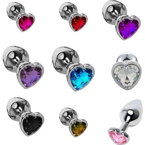 Love Heart Rhinestone Stainless Steel Anal Plug Dildo Prostate Massage Anal Beads Butt Plug Stimulator Adults Sex Toys for Men