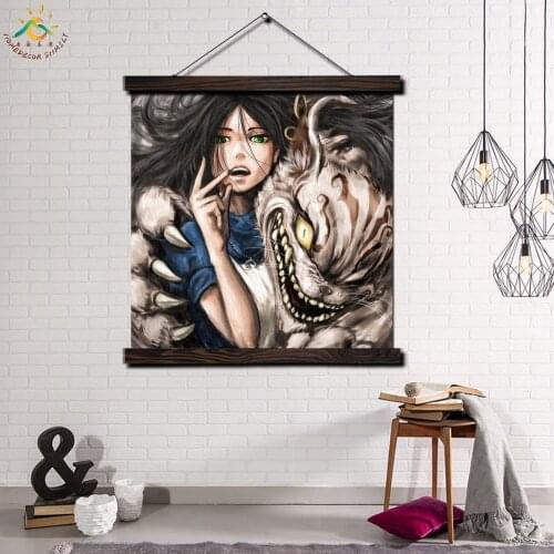 Anime Girl With Monster Modern Wall Art Print Pop Art Picture And Poster Solid Wood Hanging Scroll Canvas Painting Home Decor