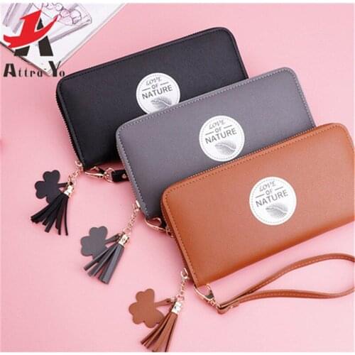 Attra-Yo 2019 New Arrival Women Wallet Long Fashion Female Clutch Bag Leaf Print Zipper Tassel Coin Purse Card Package