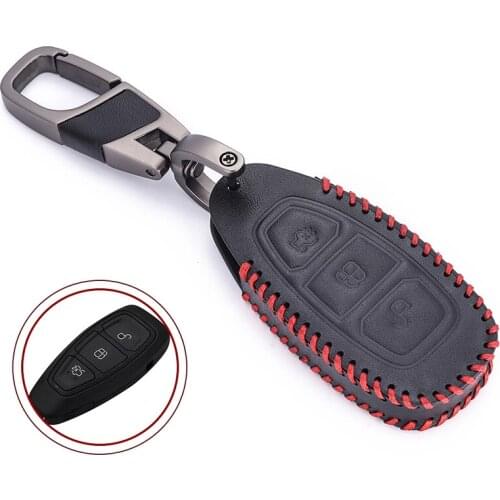 Car Keyless Remote Key Fob Shell Cover 3 Button Leather Key Case For Ford Fiesta Focus 3 4 Mondeo Ecosport Kuga Focus ST