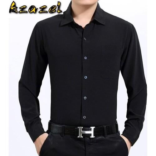 AYUNSUE100% Silk Summer Men Shirt White Black Long Sleeve Shirt Formal Mens Dress Shirts Plus Size Camisa Hombre 3400 KJ1945