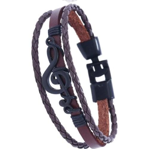 Hippie Punk Vintage Charm Cuff Bracelets Fashion Music Note Braided Leather Chain Buckle Bangle Wrap Wristbands Handmade Jewelry