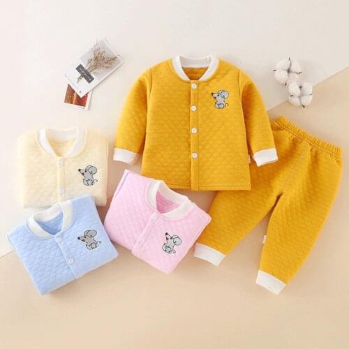 Infant Warm Outfit Set Winter Clothes Newborns Baby Boys Girls Long Sleeve Cotton Two-piece Suit Cartoon Mouse Note MOKIJINS