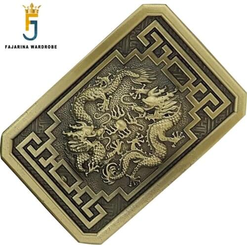 FAJARINA New Unique Design Solid Brass Buckle Only for 3.6-3.9cm Width Cowboy Double Dragon Belt Buckles Men Freeshipping BCK037