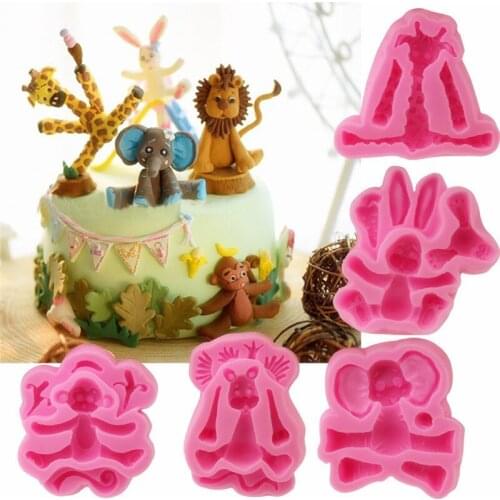 Animal Molds Lion Elephant Giraffe Monkey Rabbit Silicone Fondant Cake Decorating Tools Candy Chocolate Moulds
