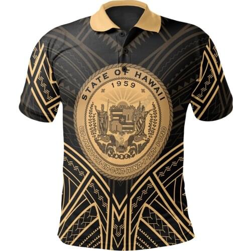 Hawaii Polo Shirt Hawaii Seal Gold Tribal Patterns 3D Printed Polo Shirt Men for Women Short Sleeve Summer T-shirt
