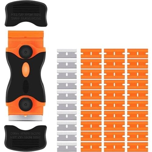 Hot XD-1 Pcs Double Edged Glass Ceramic Hob Scraper with 40 Pack Scraper Blades,for Remove Label,Paint,Caulking,Car Windows