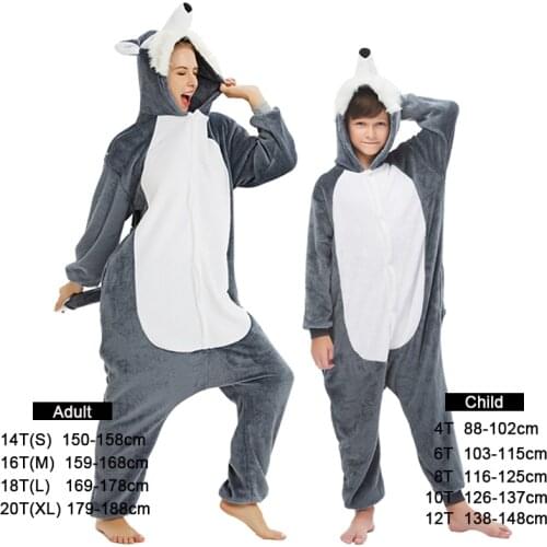New Kigurumi Wolf Pajamas Adults Animal Panda Unicorn Onesie For Women Kids Pijama Suit Winter Cosplay Costumes Sleepwear