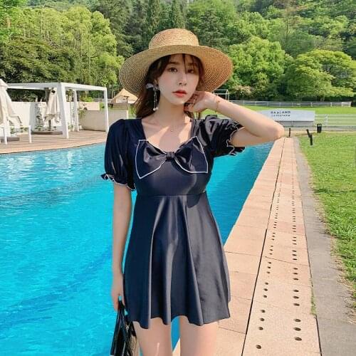 Swimdress Swimsuit for Women Black Swimming Suits One Piece Swimwear Bow Skirt Bathing Suits Woman 2021 New Plus Size Swimwear