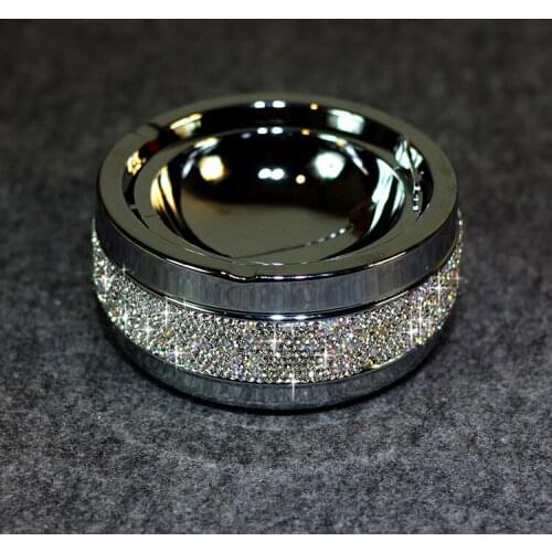 Small Exquisite Shiny Crystal Diamond Metal Ashtray Car Cigarette Home Office Smoking Tray Ashtray For Girlfriend Gifts
