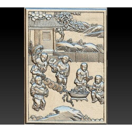 3d STL Model for CNC Router 3D Printer Artcam Aspire Bas Relief Chinese children Ancient painting decor 3d model