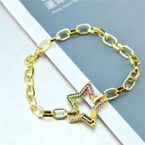 Fashion Chunky Women Chain Bracelet with Cubic Zircon Jewelry Star/Heart/Lock Design Bracelet Bangles for Christmas Gift