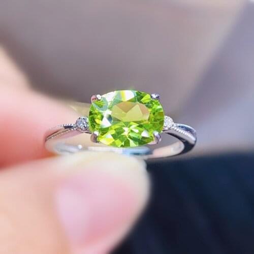 Natural real peridot simple ring Per jewelry 925 sterling silver 6*8mm 1.5ct gemstone Fine jewelry J215314