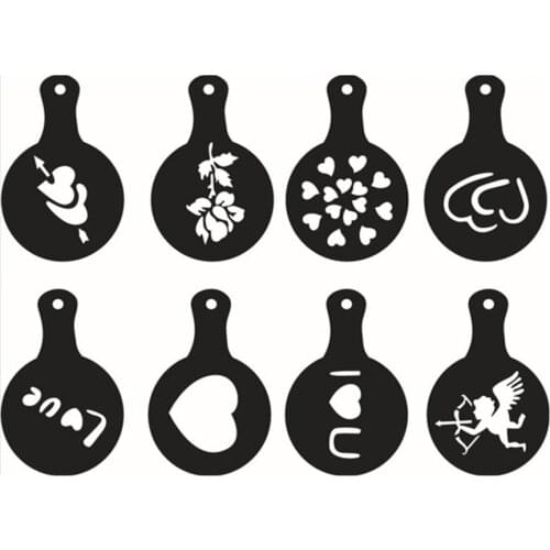 Newly 8 Pcs/Set Coffee Milk CakeLatte Spray Decoration Tool Plastic Template Cupcake Stencil Barista Fancy Cappuccino Hot Sal