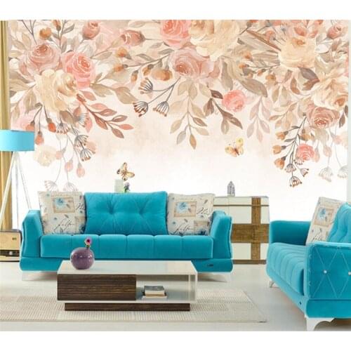 Custom wallpaper 3d hand-painted Nordic ins elegant flower background wall pastoral flower mural living room bedroom decoration