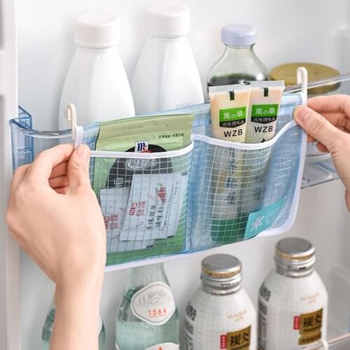Refrigerator Storage Mesh Bag Two Grids Hanging Household Kitchen Tidy Seasoning Organizer With Hook Fridge Organizer bag