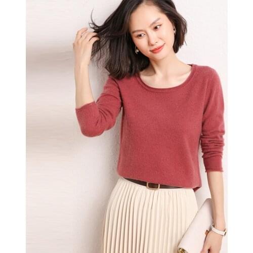 2021 autumn/winter new ladies pullover casual solid color 100% wool sweater round neck cashmere sweater plus size ladies top hot
