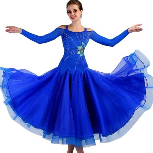New Standard Ballroom Dresses Women Long Sleeve Lycra Stretchy Ballroom Dancing Costume Adult Waltz Modern Dance Clothing q086