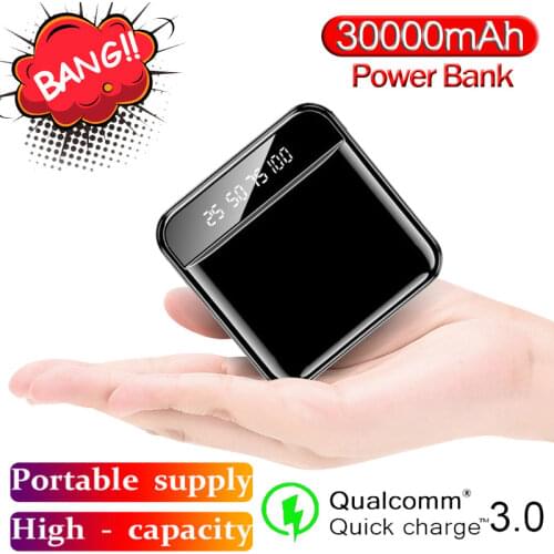 30000mAh Mini Power Bank Portable External Battery Charger for IPhone Xiaomi mini Tpye-C LED digital display