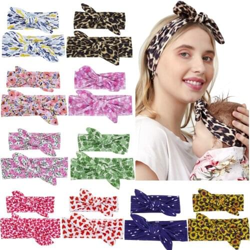 FOCUSNORM 2pcs Infant Girls Boys Adult Hair Band Floral Print Headband Hair Accessories 10 Colors
