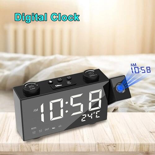 Projection Alarm Clock Digital Date Snooze Function Backlight Rotatable Wake Up Projector Multifunctional Led Clock Temprature3