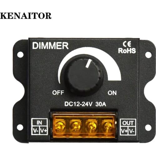LED Dimmer DC 12V 24V 30A 360W Adjustable Brightness Lamp Bulb Strip Driver Single Color Light Power Supply Controller 5050 3528