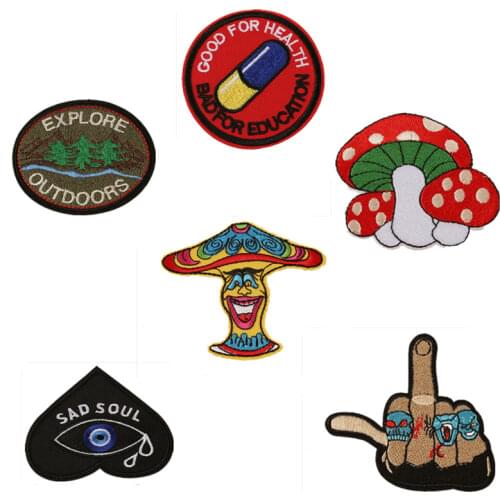 20pcs/lot embroidered cartoon round pill coated with badge, clothing, shoes, hat, badge, finger mushroom, letter patch