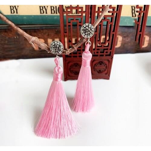 Handmade 18 Colors Long Tassel Earrings Bohemian Black Red Pink White Blue Silk Crystal Dangle Stud Earrings For Women Jewelry