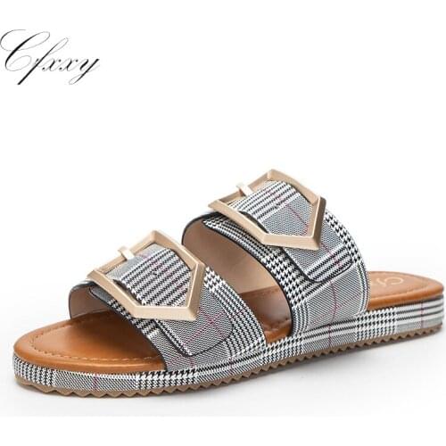 Women Slippers Checkered Shoes Woman Casual Flat Slides Lady Outdoor Beach Flip Flops Comfort Female Shoes Summer Fashion New