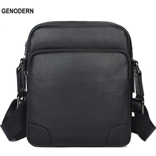 GENODERN Cowhide Messenger Bag Mens Single Shoulder Bag Genuine Leather Multifunctional Leisure Large Capacity Postman Bag