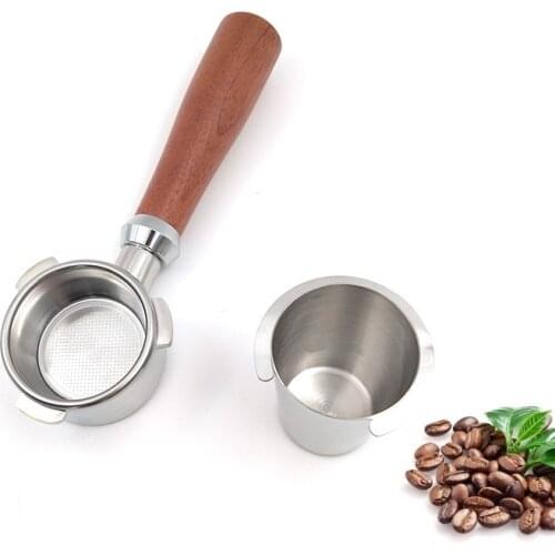 58mm Universal Espresso Machine Stainless Steel Powder Receiver Smell Cup Coffee Measuring Cup With Wooden Handle Coffeeware