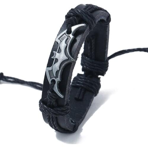 Punk Bat-Signs Leather Bracelets For Men Women Anime Jewelry Bracelet Casual Personality Vintage Wristband