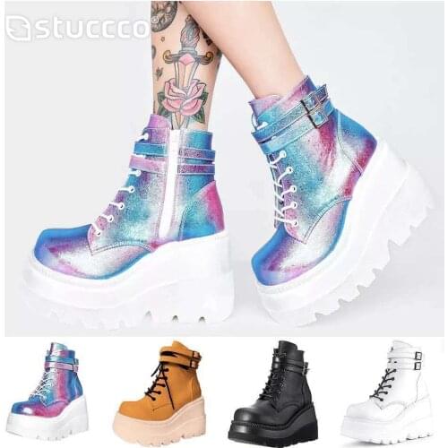 Women Boots 2021 Platform Shoes Boots for Women Wedges Motorcycle Boots Lace-up Thigh High Flat Boots High Heels Sexy Chunky