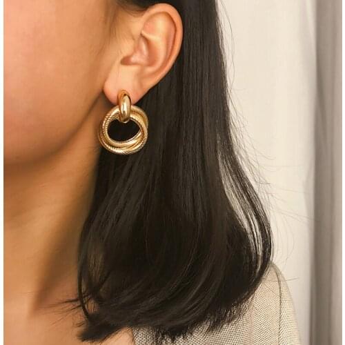 Unique Design Metal Knotted Gold Color Big Stud Earrings for Women Trendy 2021 New Twisted Earrings Simple Jewelry Gift