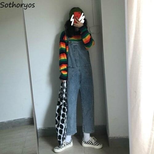 Jumpsuits Women Denim Straight Ankle Length Pockets Loose Summer Spring Casual Korean Style Girls Ladies Jumpsuit Fashion New