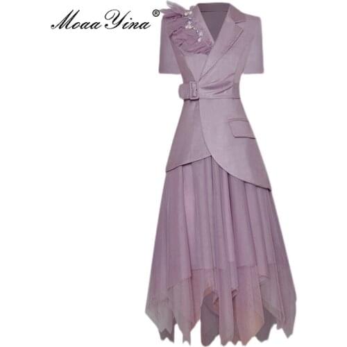 MoaaYina 2021 Summer Women High Street Skirts Suits Fashion Designer Black Lady Long jacket and irregular Midi Skirt 2 Piece Set