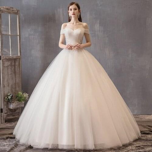 Sexy Off the Shoulders Boat Neck Ball Gown Wedding Dresses 2021 Appliques Beads Vintage Lace Bride Gowns Vestido De Noiva