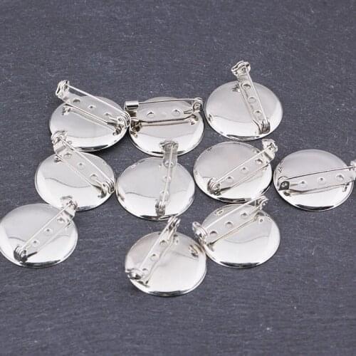 10PCS/Lot 25mm Blank Silver Brooch Clip Base Iron Round Bezel Tray Safety Pin Brooch Settings for DIY Jewelry Accessories Making