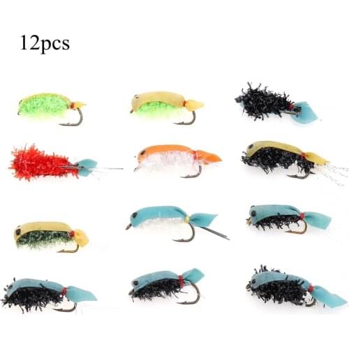 12pcs Insect Fly Files Fishing Lure Artificial Shrimps Fishing Bait Single Hooks Carp