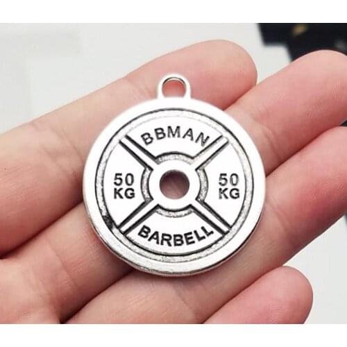 3pcs/lot--39x34mm, Antique silver plated Round " Train Hard or Go Home " Barbell 50KG Weight Plate sport Pendant,DIY supplies