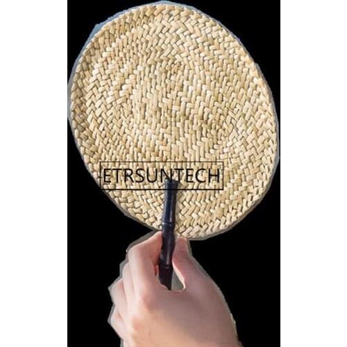 50pcs Vintage Hand-Woven Fan Innovative Handmade Juncus Leaf Braided Round Hand Held Wind Fans