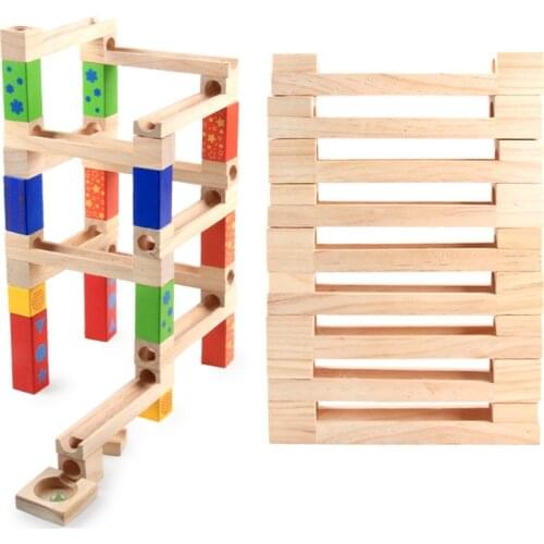 52pcs Wooden Building Blocks Marble Track Childrens Educational Ball Assembling Assembled DIY Pipe Ball Toys for Kids Gifts