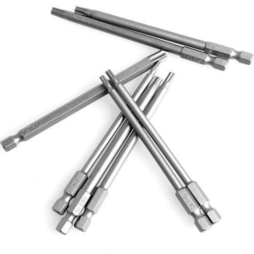 8Pcs/Set T8-T40 100mm Magnetic Torx Screwdriver Bits 1/4" Hex Shank