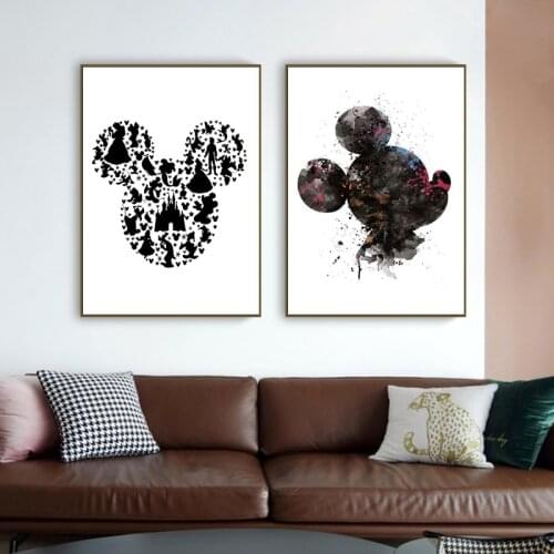 Disney Cartoon Mickey and Minnie Head Portrait Canvas Painting Abstract Prints and Posters Wall Art for Living Room Decor Cuadro
