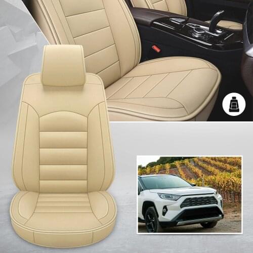 Beige Car 5-Seat For Toyota Universal Front Leather Seat Cover W/ Storage Pouch