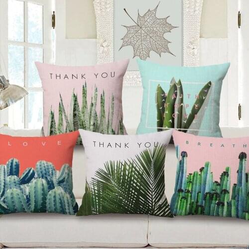 Decorative Cotton Linen Cushion Cover 45X45Cm Capa de Dlmofada Sofa Bedding Throw Pillow Case Fashion Green Plant