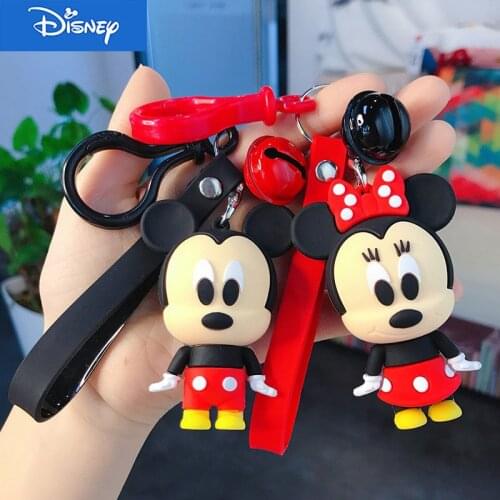 Disney Mickey Mouse Minnie Small Bell Keychains Stitch Donald Duck Piglet Winnie the Pooh Figures Pendant For Car Bag Keyring