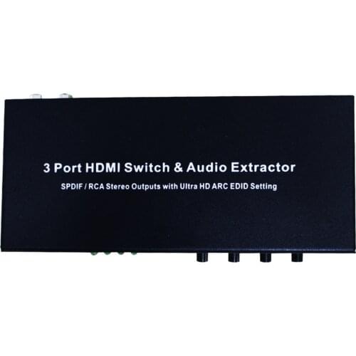 HDMI Switch Switcher Box Selector 3 In 1 Out Audio Extractor Optical SPDIF & RCA L/R Audio Out & IR Control Support 3D, 1080p