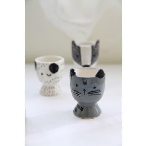 Ceramic Black and White Cartoon Spotted Dog Egg Cup Seasoning Bottle