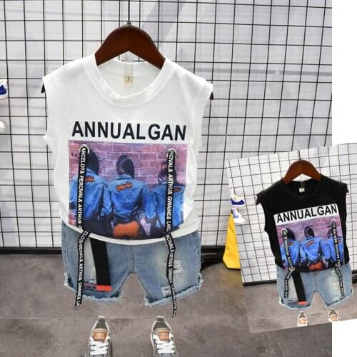 Toddler Boys Clothing Sets Casual Printed Sleeveless T-shirt Denim Shorts Kids Clothes 2 3 4 5 6 Years Baby Child Suits Summer